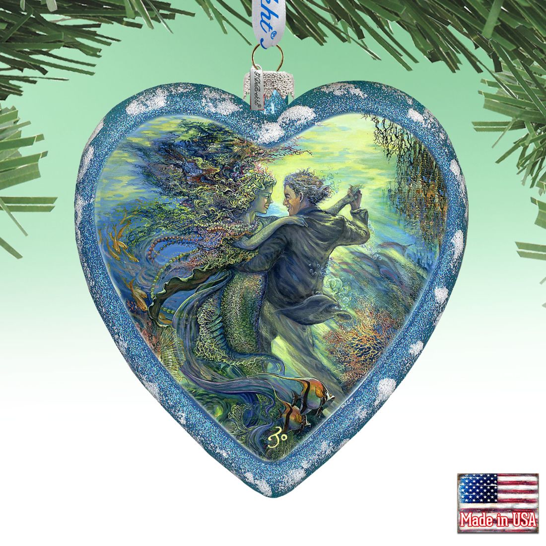 For the Love of a Mermaid Heart Glass Ornament Limited Edition by Josephine Wall - Coastal Holiday Décor - 738-410-JW