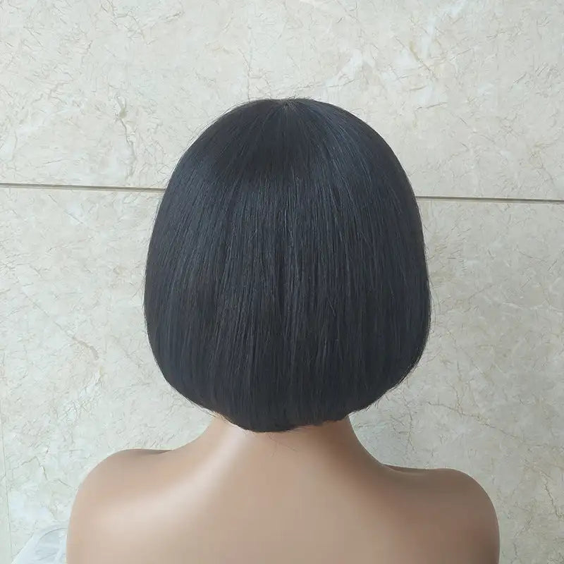 Double Drawn Short Bob Wig Brazilian Human Hair Fringe Wig - Lootquake