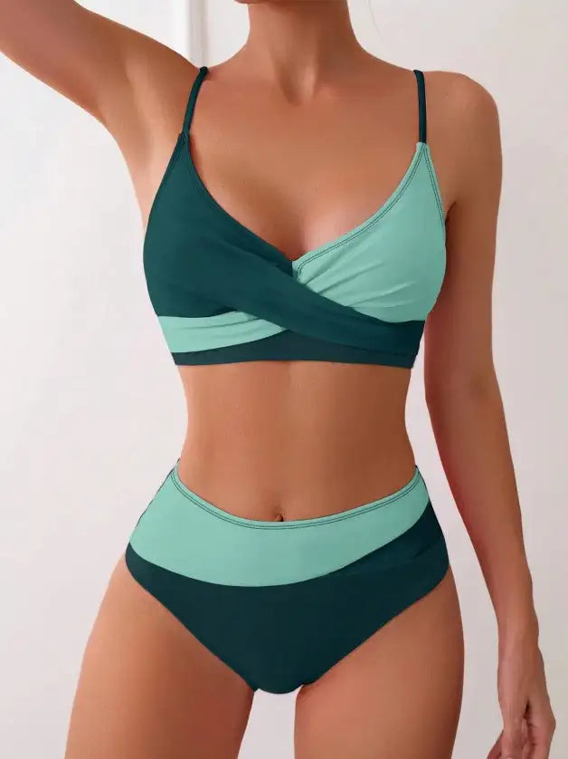 Women's Two-piece Casual Swimsuit P229 Green - Lootquake