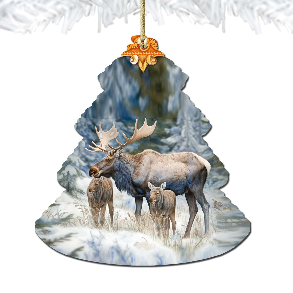 Moose Family Tree Wooden Ornaments by G.Debrekht - Wildlife Holiday Decor - 870004