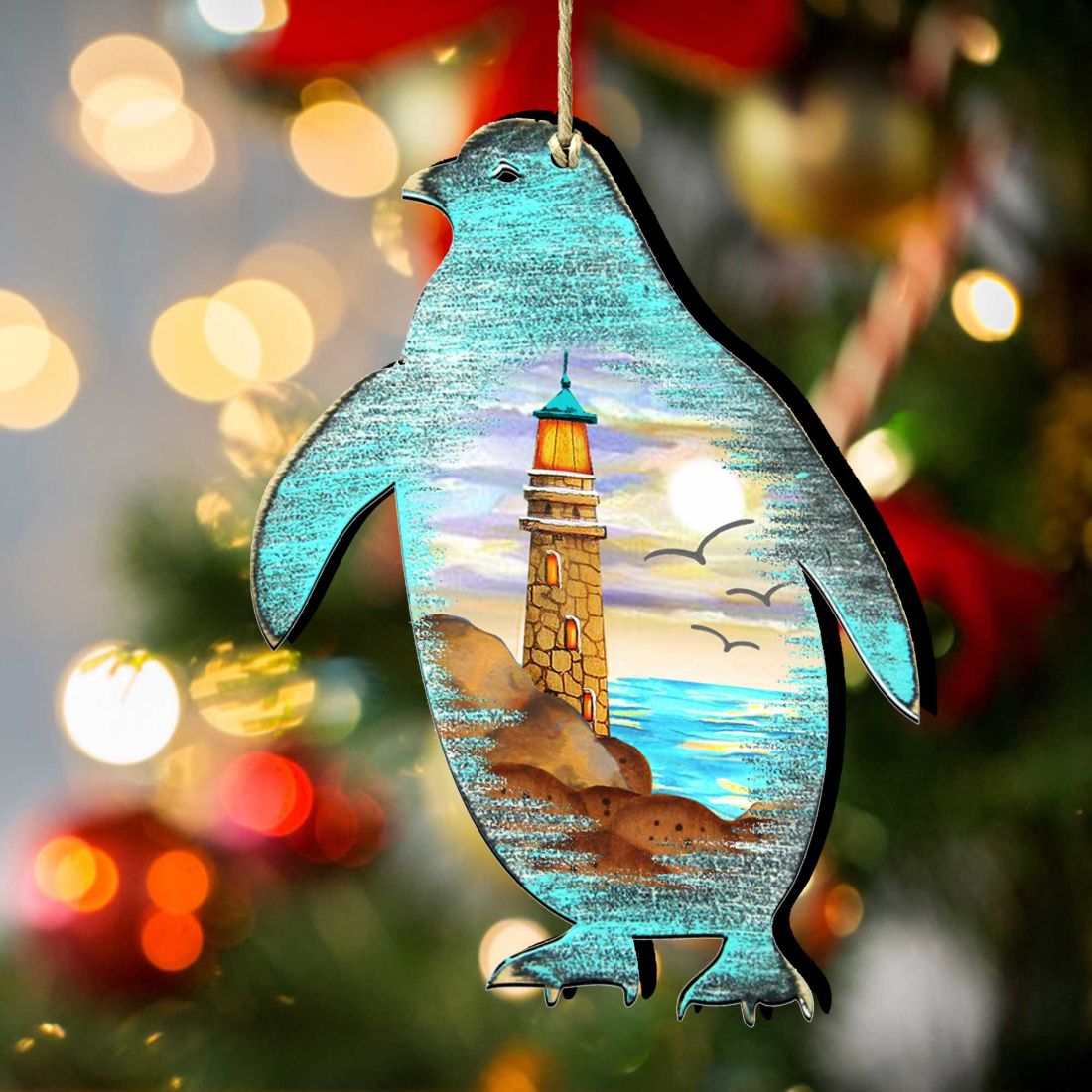 Adornos de madera de pingüinos de G. DeBrekht - Decoración navideña costera - 8198542