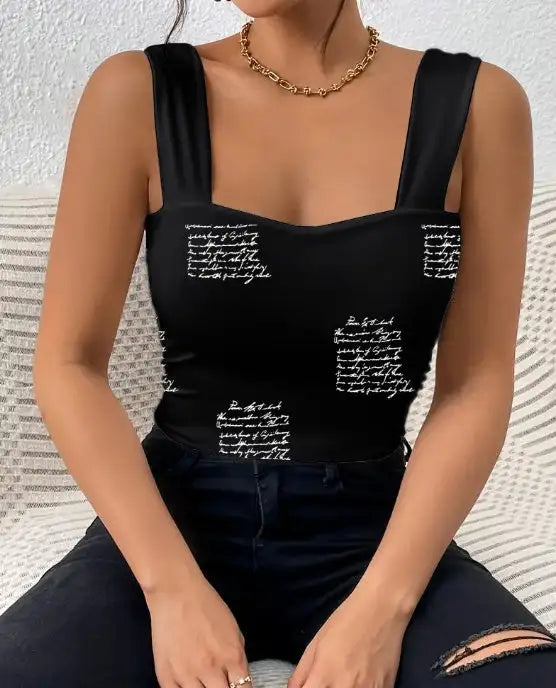 Ladies' V-neck Printed Fashionable Casual Camisole Vest - Lootquake