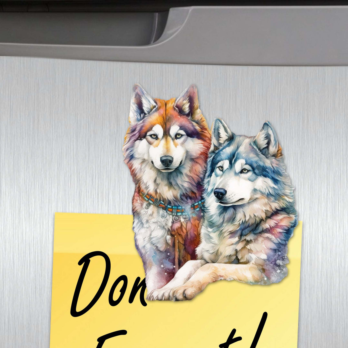 Juego de 6 imanes decorativos de madera de los elegantes huskies de G. Debrekht - Decoración de vida silvestre - 8090115G-S6