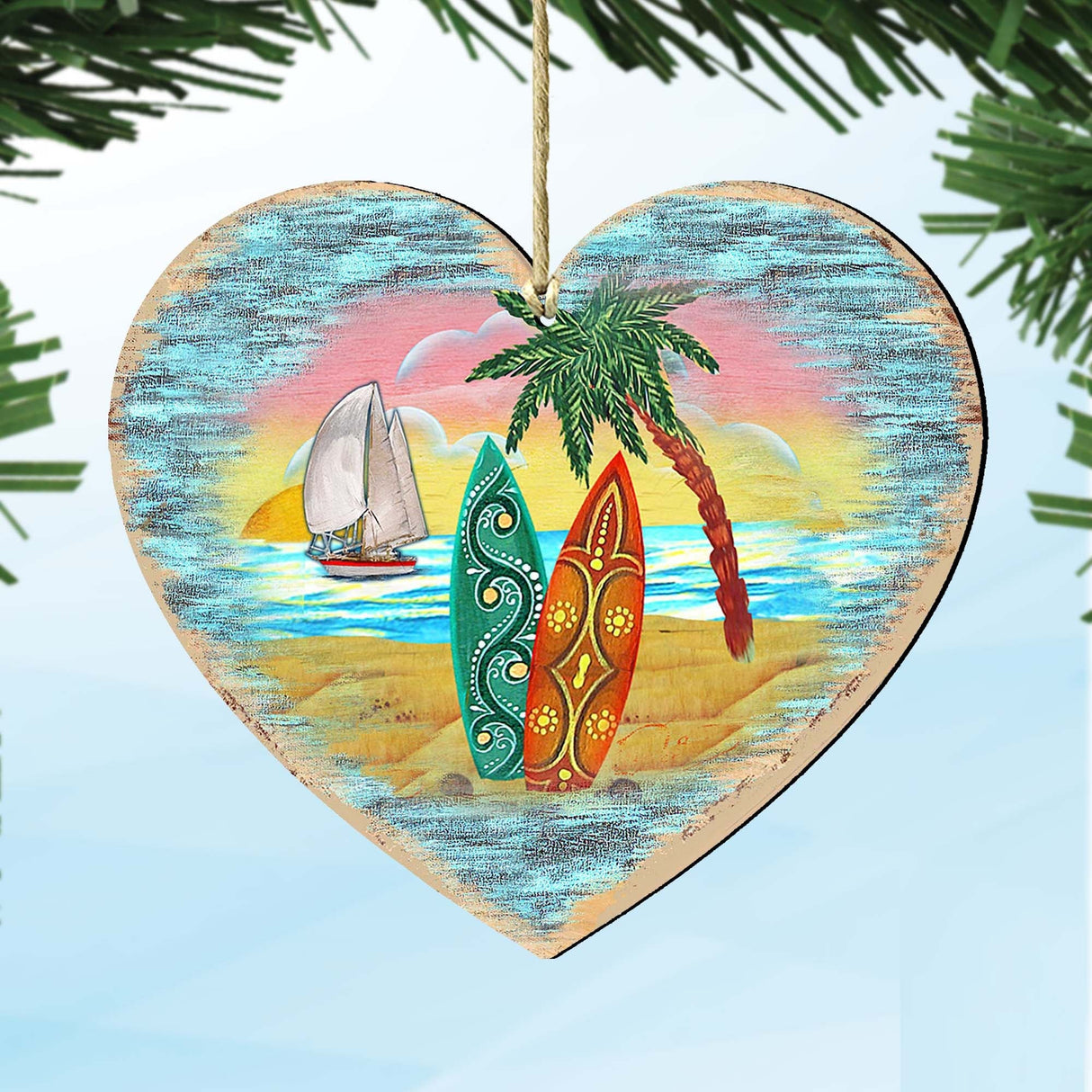 Coastal Heart Wooden Ornaments by G. DeBrekht - Coastal Holiday Decor - 8198731