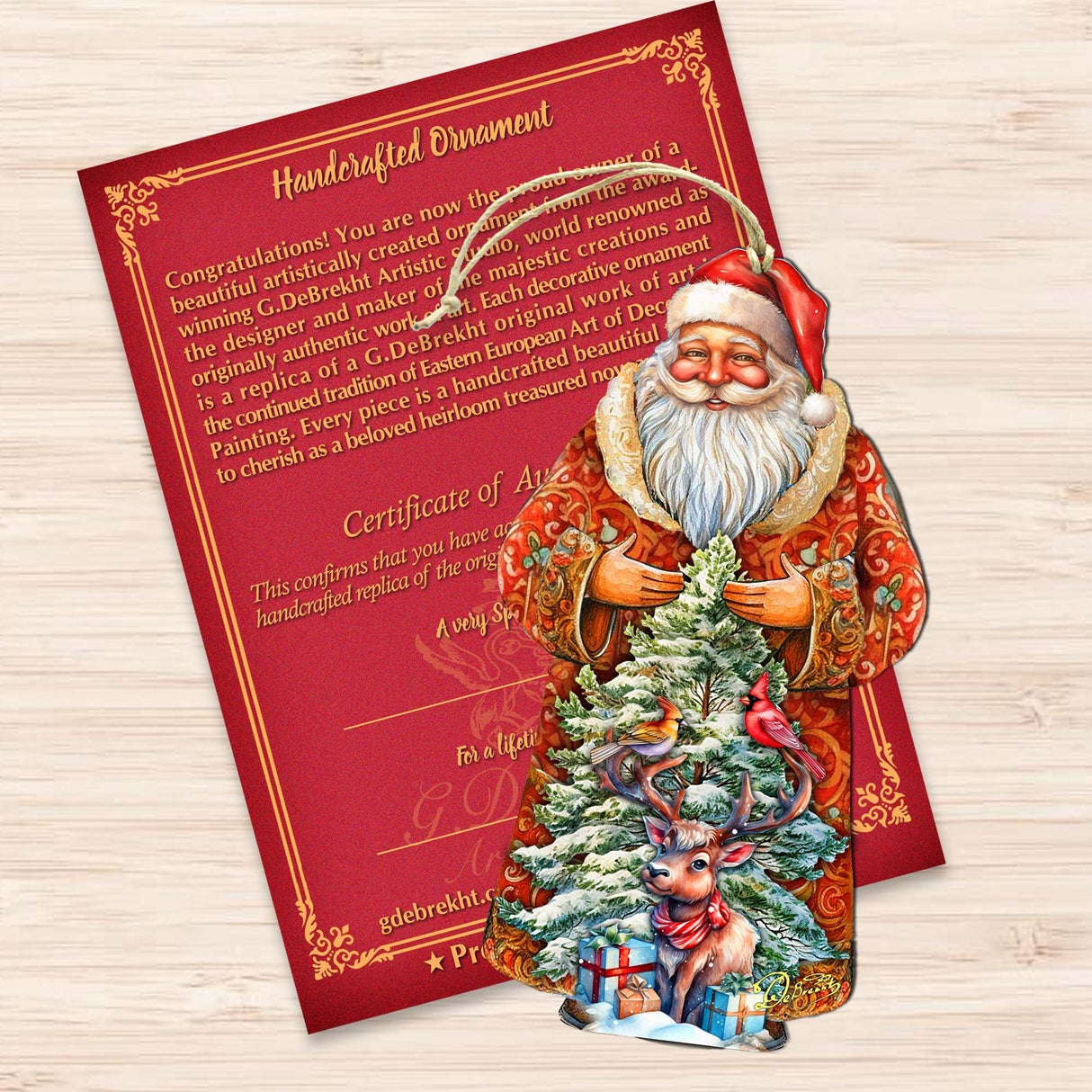 Santa with Forest Friends Wooden Ornaments by G. Debrekht - Christmas Santa Snowman Decor - 8691409