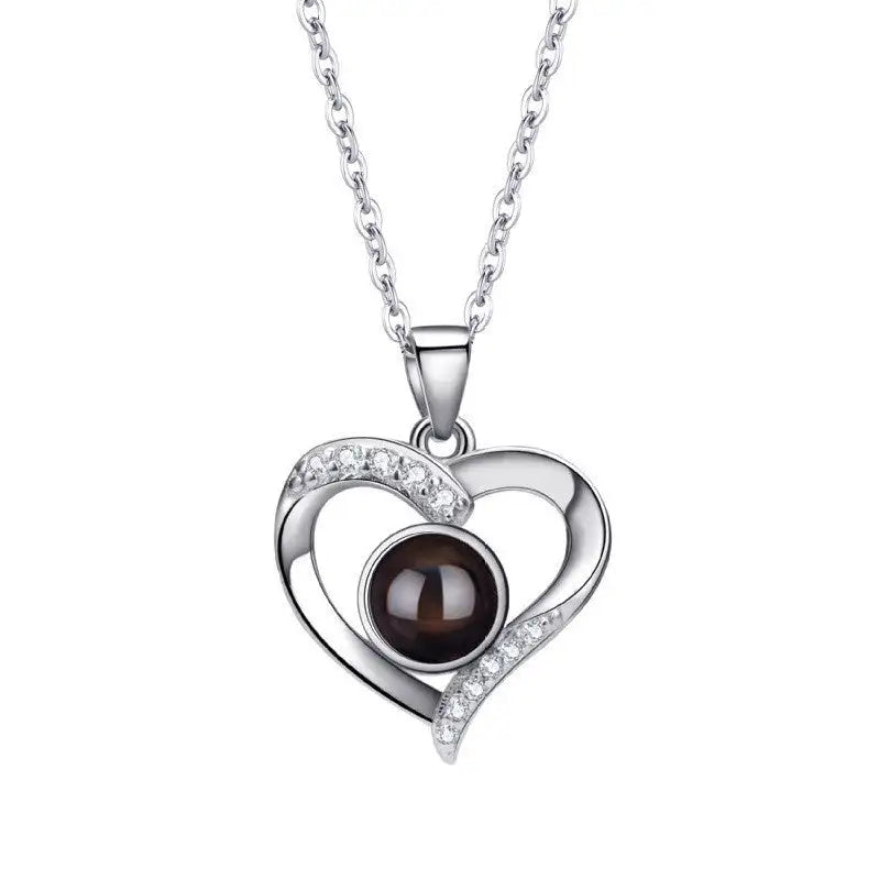 925 Silver Necklace Female Personality Projection Color Photo I Love You Language Gifts - Lootquake