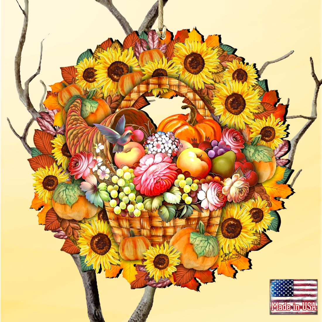 Flower Fall Wreath Wooden Ornaments by G. DeBrekht - Thanksgiving Halloween Decor - 8185305-5