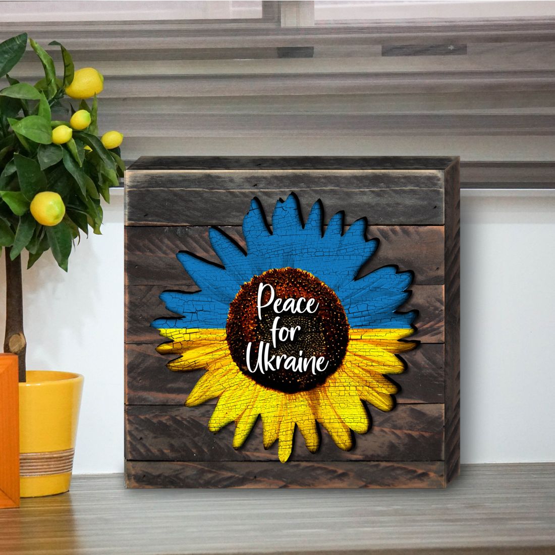 Pieza de arte mural de madera con girasoles de Ucrania - Decoración Internacional - 8187125B