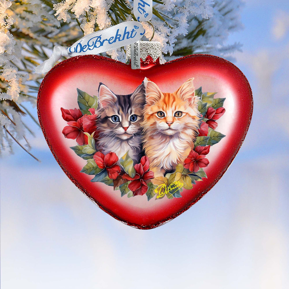 Cute Kittens Heart Glass Ornament by G. Debrekht - Christmas Décor - 753-015