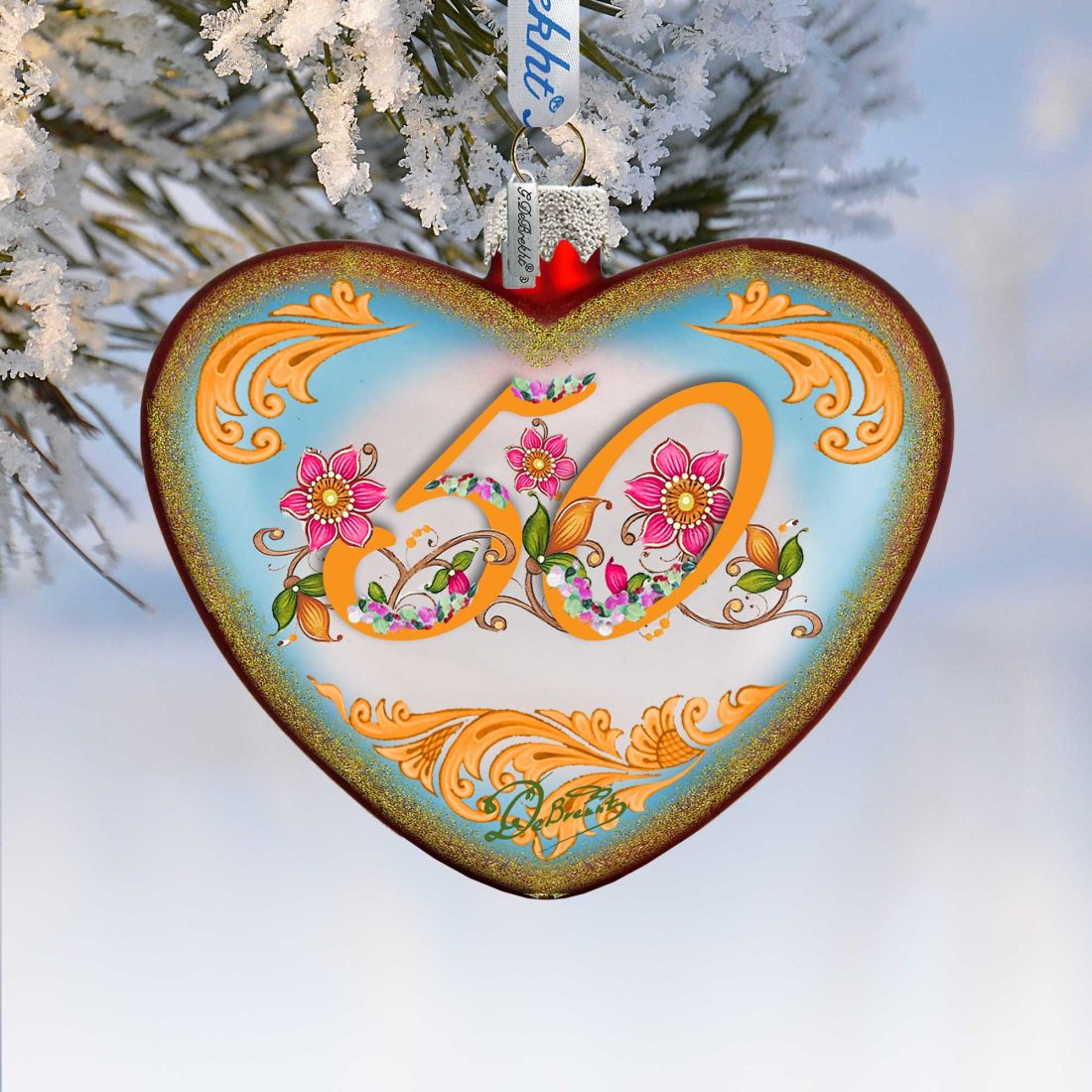 Adorno de cristal con forma de corazón del 50.º aniversario de G. DeBrekht - Decoración navideña - 753-006