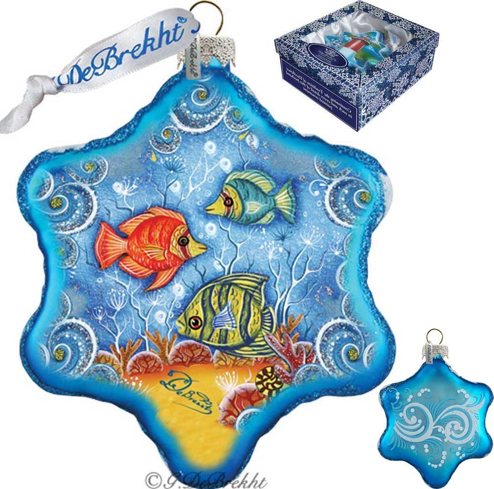 Adorno de cristal con forma de copo de nieve de estrella de mar, decoración de vida silvestre - 754-002 de G. DeBrekht Coastal