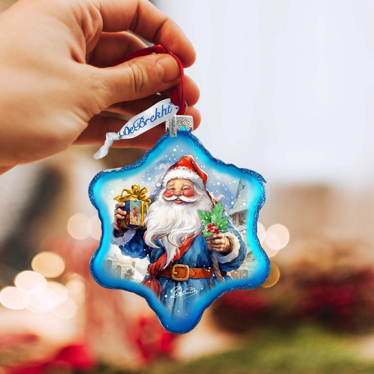 Gift for Santa Snowflake Glass Ornament by G. Debrekht - Christmas Santa Snowman Décor - 754-044