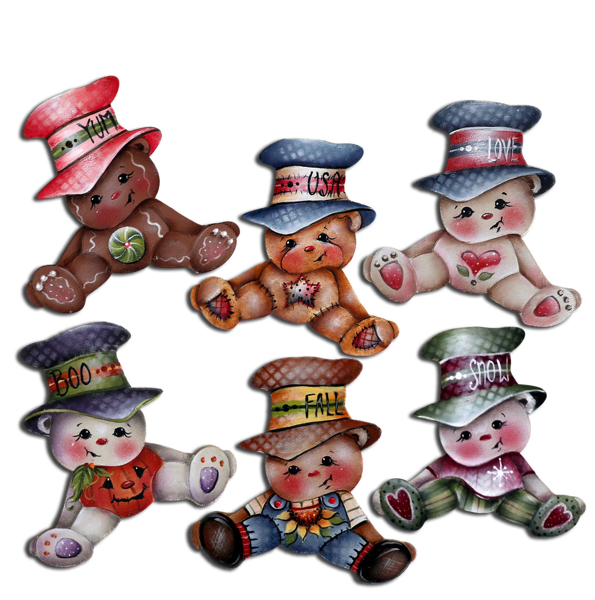 Big Hat Brigade Decorative Wooden Magnets Set of 6 by Jamie Mills-Price - Christmas Decor - 8090046G-S6
