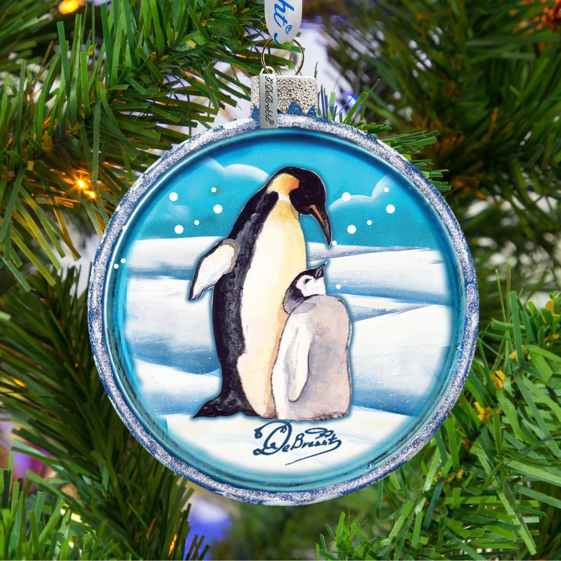 Penguin Pals Cut Ball Glass Ornament by G. DeBrekht - Wildlife Holiday Decor - 764-001
