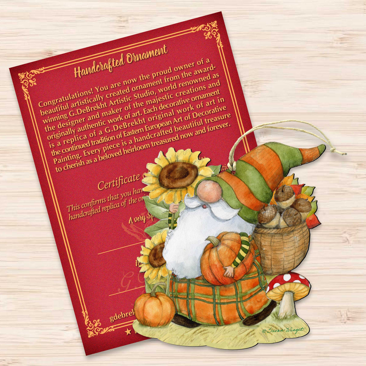 Fall Decoration Harvest Gnome - Cornucopia Ornament Handmade Gift for Autumn Adornment - Wooden Ornament by Susan Winget - Item 8471208-SW