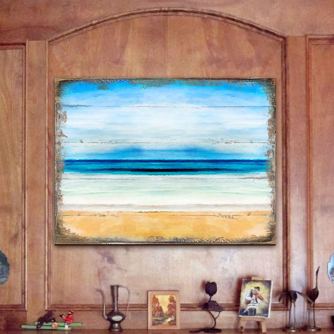 Arte mural costero de madera de la playa Spataro de Nature Wonders - Decoración costera con vida marina - 95226B