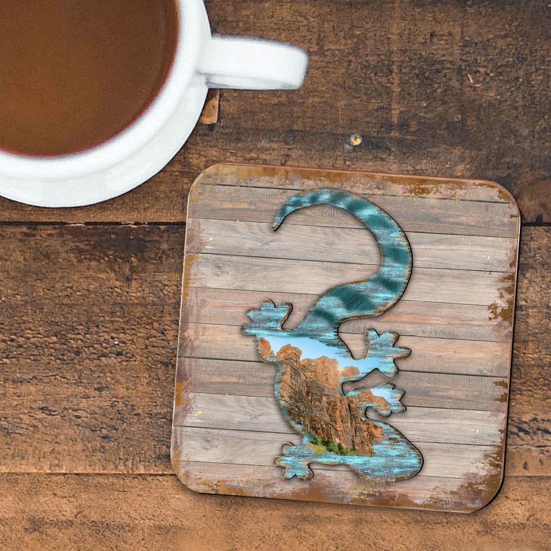 Gecko Wooden Cork Coasters Gift Set of 4 by Nature Wonders - Nature Wildlife Decor - 8199434C-S4