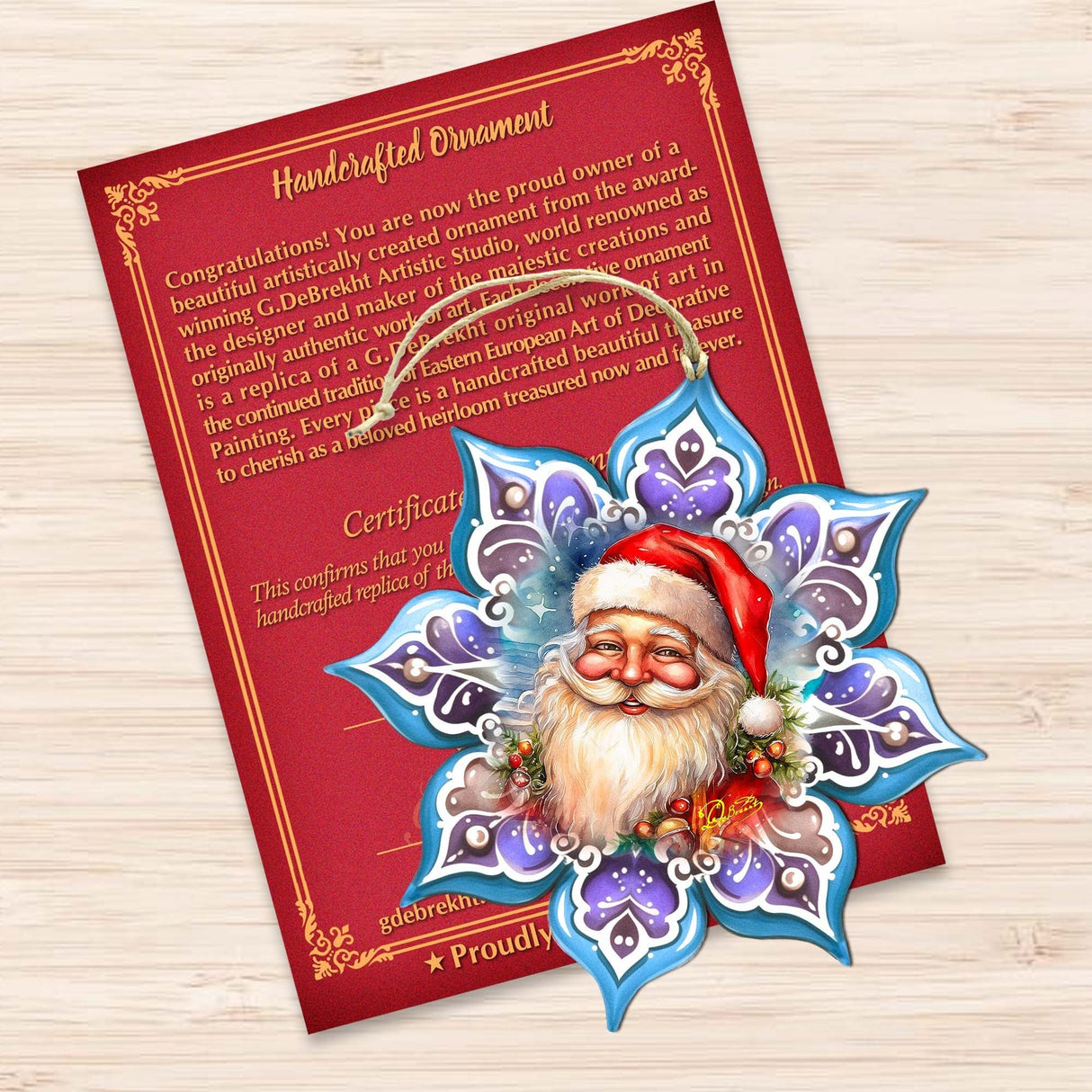 Adornos de madera con forma de copo de nieve de Papá Noel sonriente de G. Debrekht - Decoración navideña de Papá Noel y muñeco de nieve - 8688423