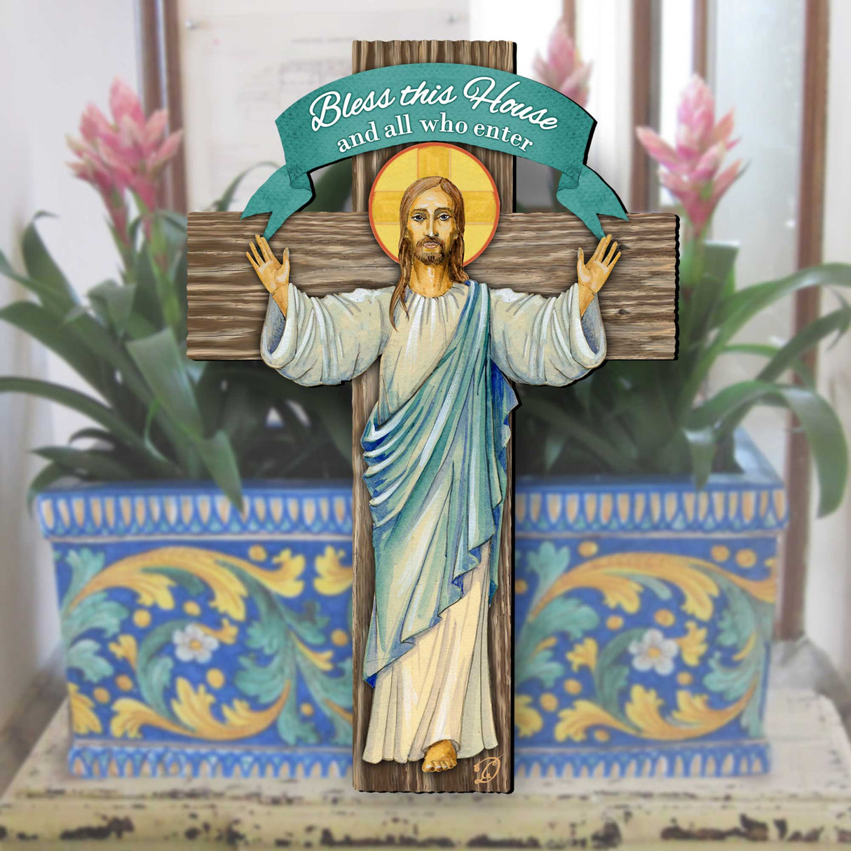 Jesus Cross - Door Decor - Christen Door Sign - by G. DeBrekht - House Blessing - Bless this Home Cross - Housewarming Gift 8191166H