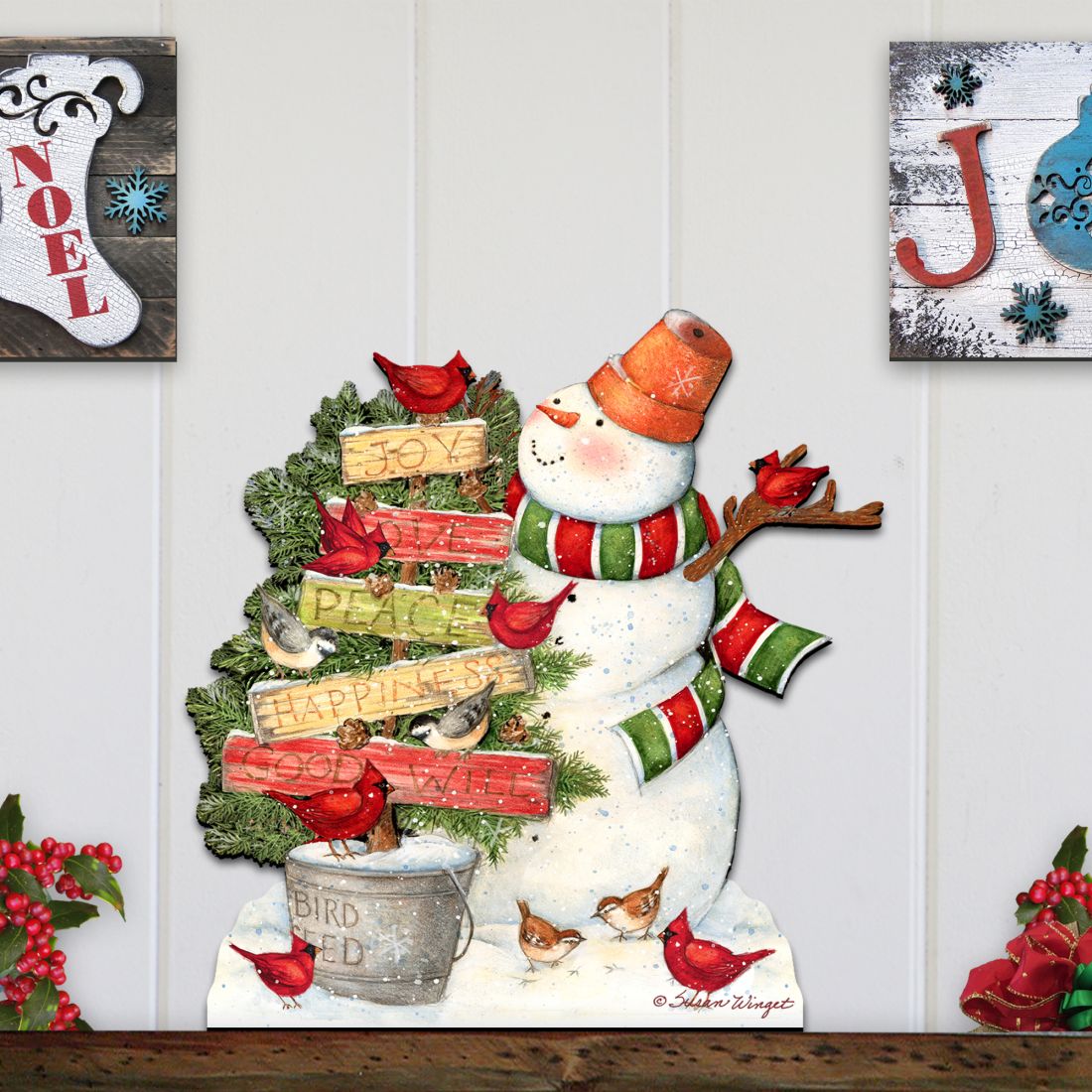 Joy Love and Peace Snowman Door Decor by Susan Winget - Christmas Santa Snowman Decor - 8471108H-SW