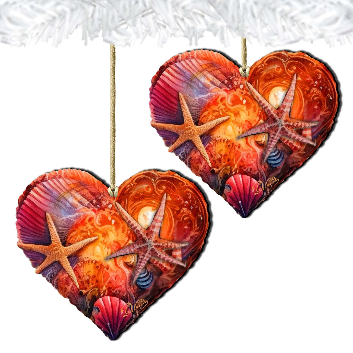 Adornos costeros navideños - Adornos de madera con forma de corazón costero de G.Debrekht - Decoración costera navideña - 8688199