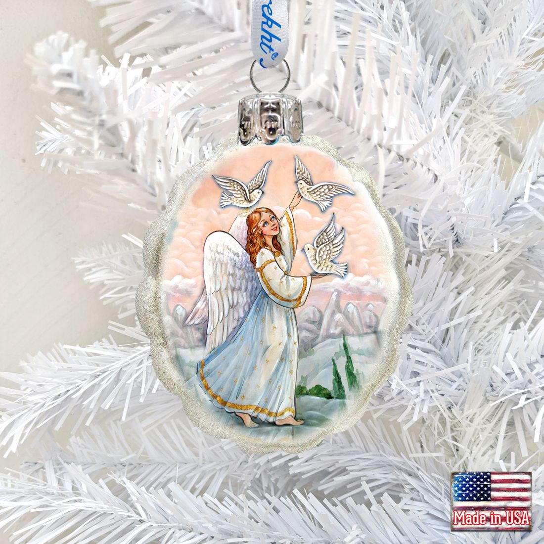 White Doves Angel Mercury Glass Ornament by G. DeBrekht - Nativity Holiday Décor - 773026