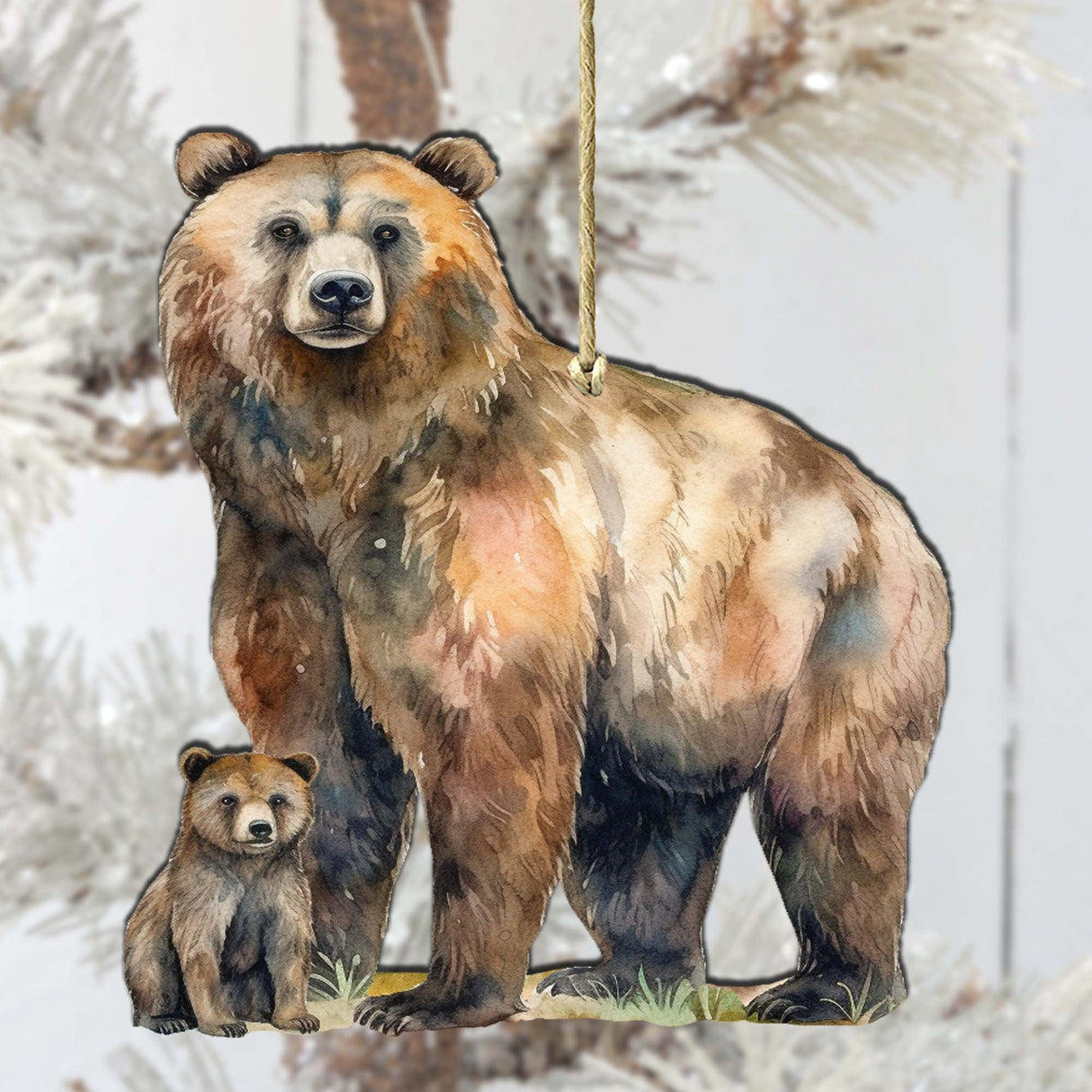Grizzly Bear with Cub Wooden Ornaments by G.Debrekht - Wildlife Holiday Decor - 8710105-2