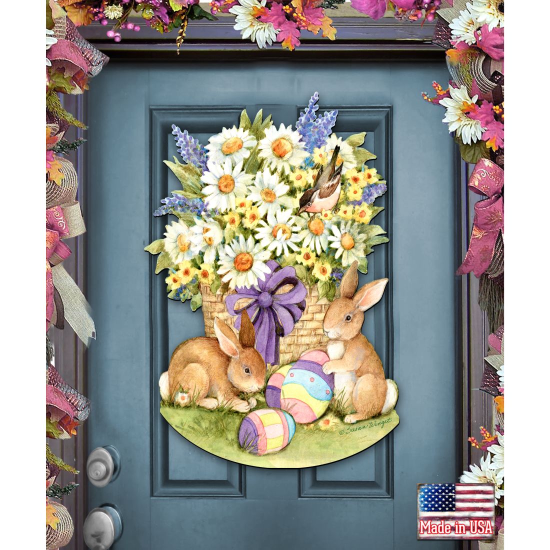 Decoración de puerta de Pascua con conejito de primavera de Susan Winget - Decoración de primavera de Pascua - 8471301H-SW