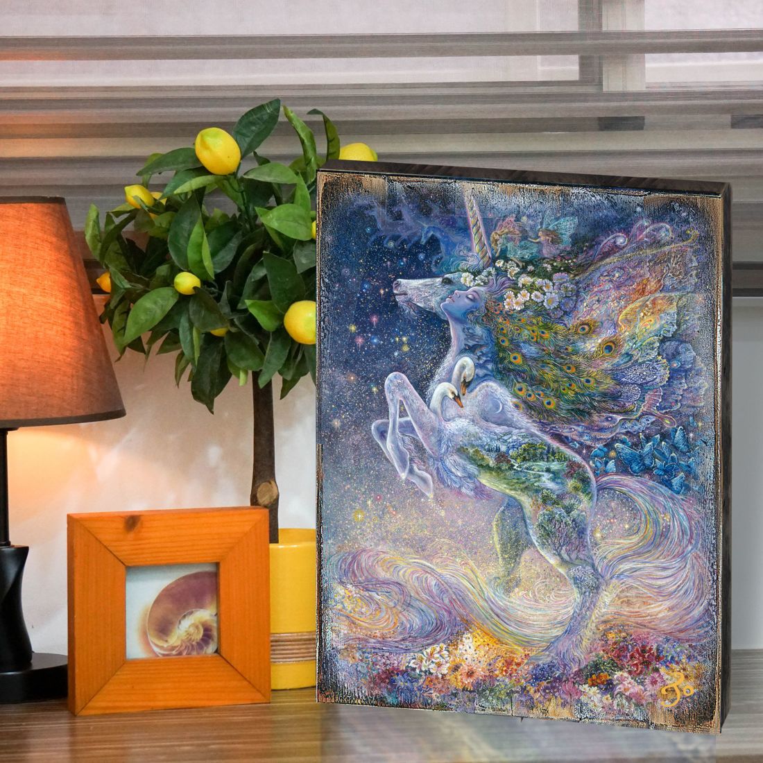 Arte mural de madera de fantasía "Alma de un unicornio" de Josephine Wall - Decoración de fantasía - 852128-JW