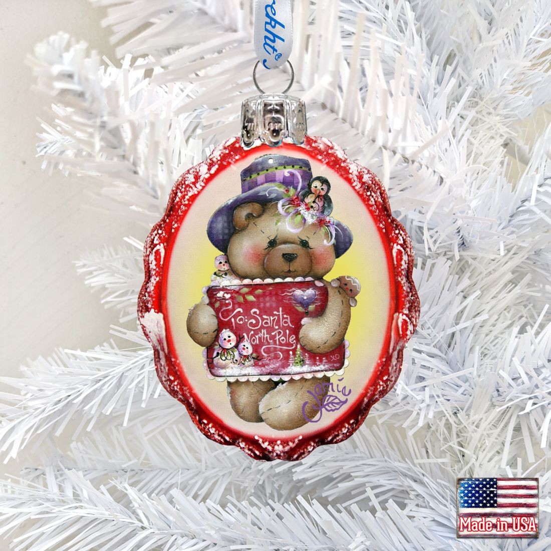 Note to North Pole Santa Mercury Glass Ornament by Jamie Mills-Price - Christmas Santa Snowman Décor - 778205-7510