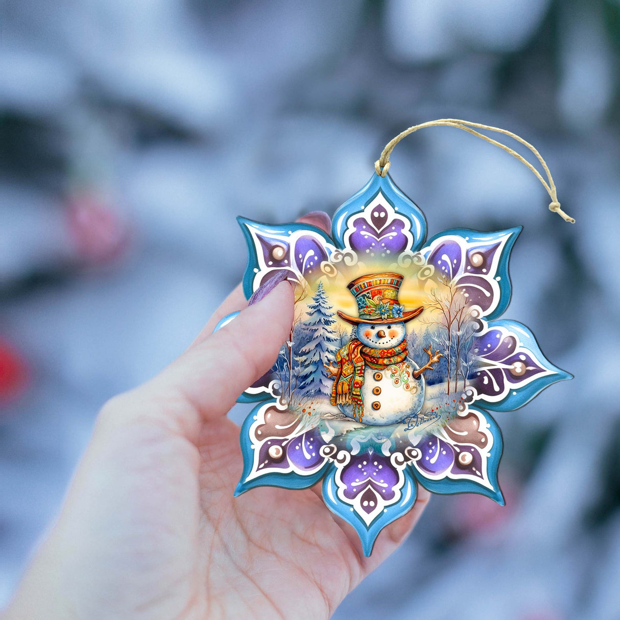 Adornos de madera con copos de nieve morados de G. Debrekht - Decoración navideña de Papá Noel - 8688426