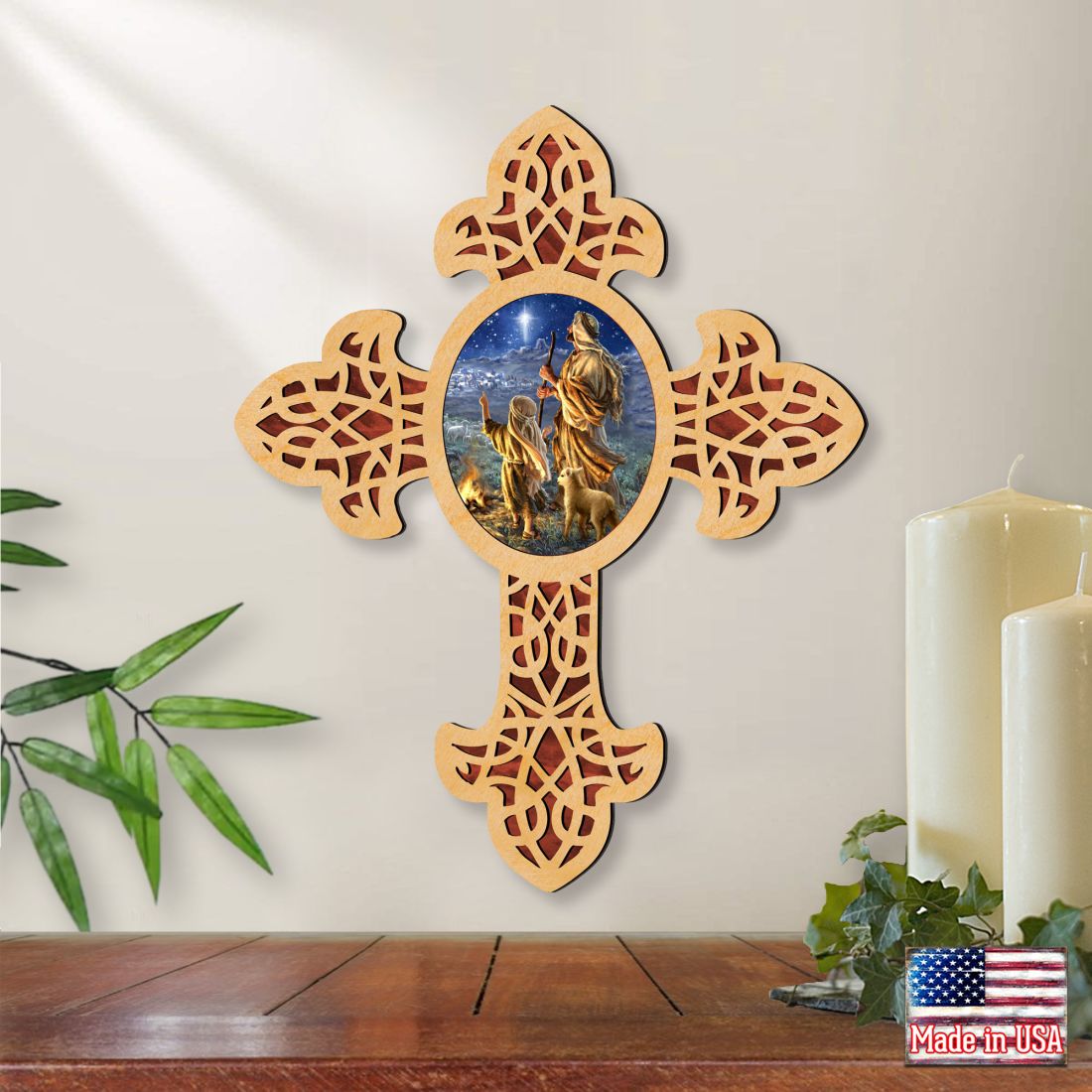 Cruz de madera puntiaguda Starlight Shepherd de D. Gelsinger - Decoración inspiradora - 88387-DG