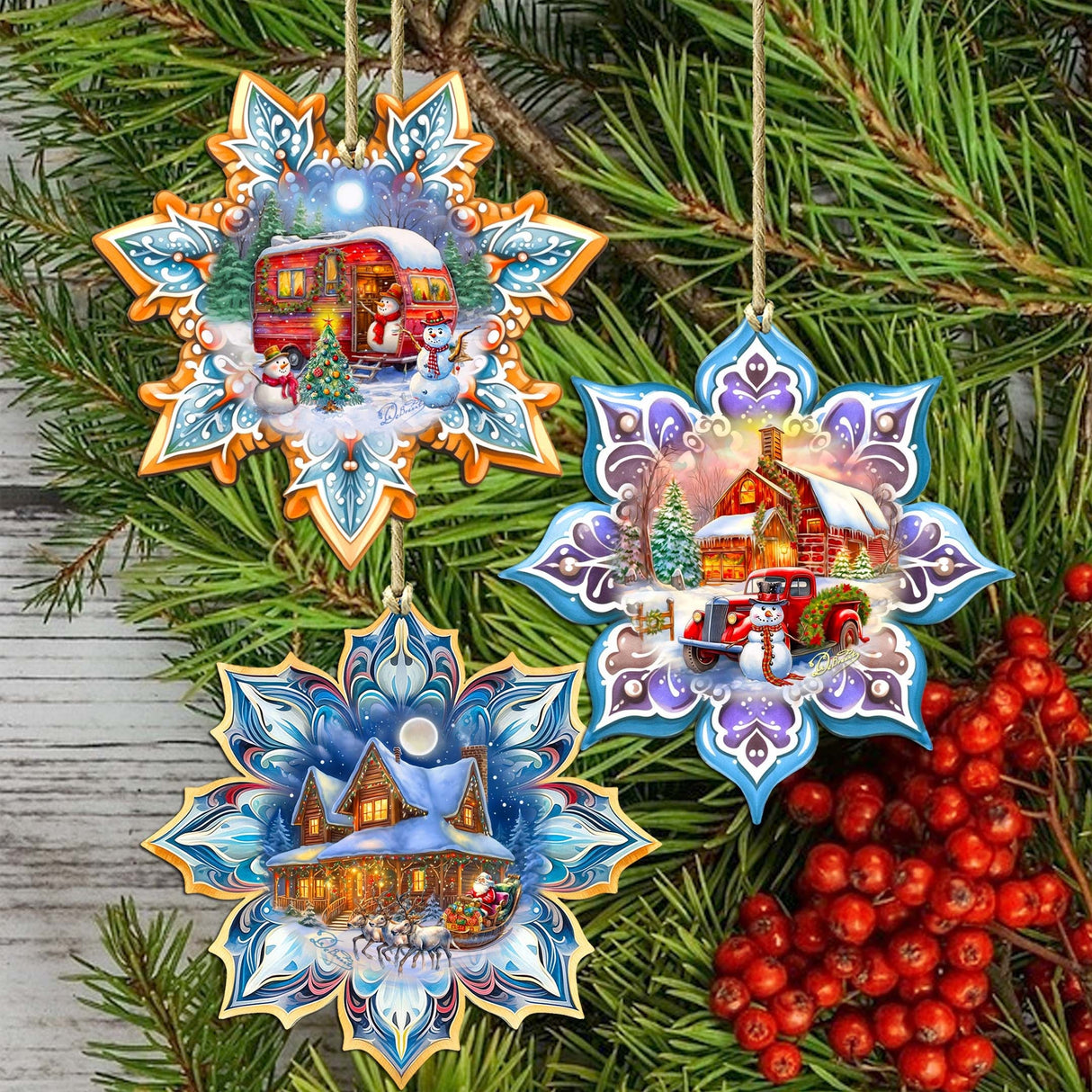Waiting for Christmas Snowflake Wooden Ornaments Set of 3 by G. Debrekht - Christmas Decor - 8090150-S3