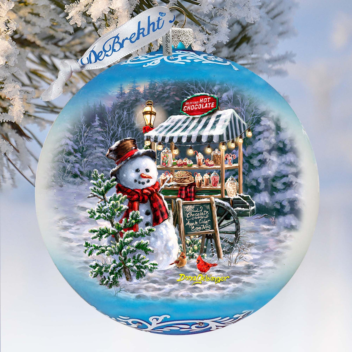 Hot Cocoa Magic - Frosty Fun Lg Glass Ornament by D. Gelsinger - Christmas Santa Snowman Decor - 73935-DG