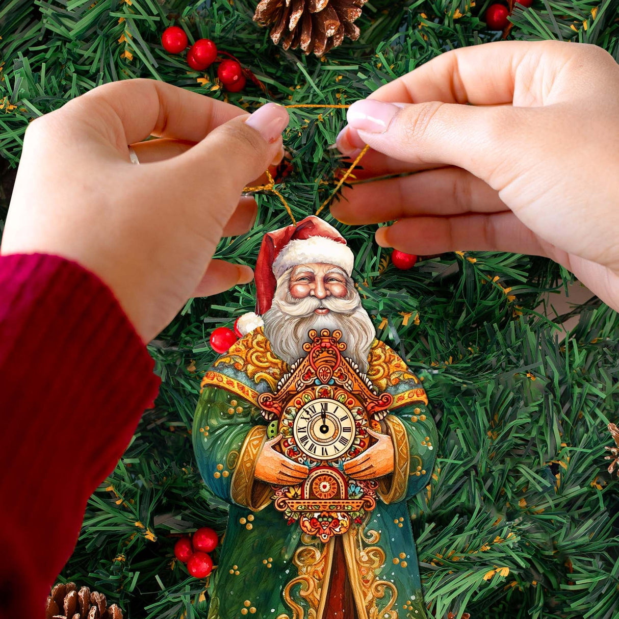 Adornos de madera del Reloj Mágico de San Nicolás de G. Debrekht - Decoración navideña de Papá Noel y muñeco de nieve - 8691412