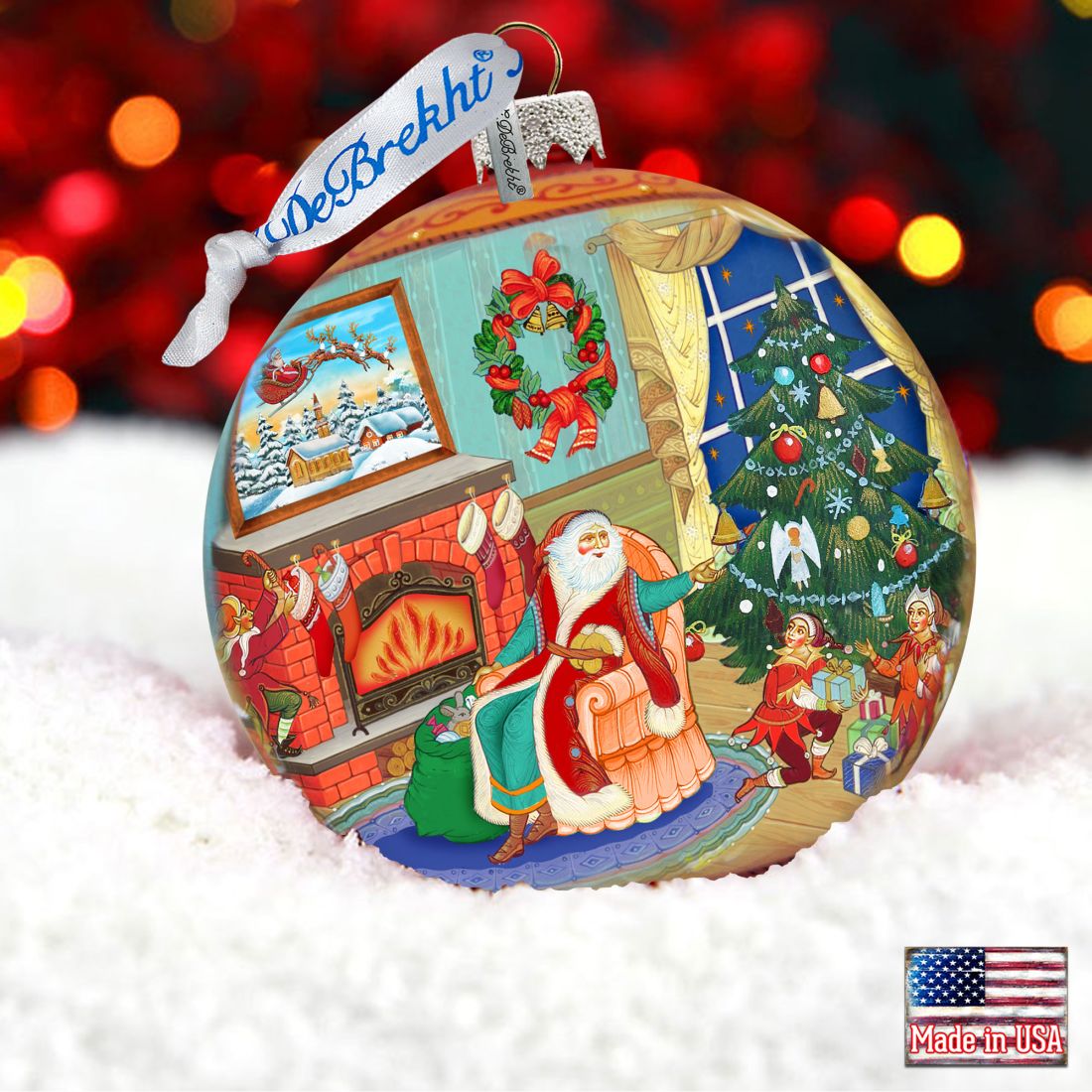 Christmas Eve Ball Glass Ornament Limited Edition by G. DeBrekht - Christmas Santa Snowman Decor - 73846