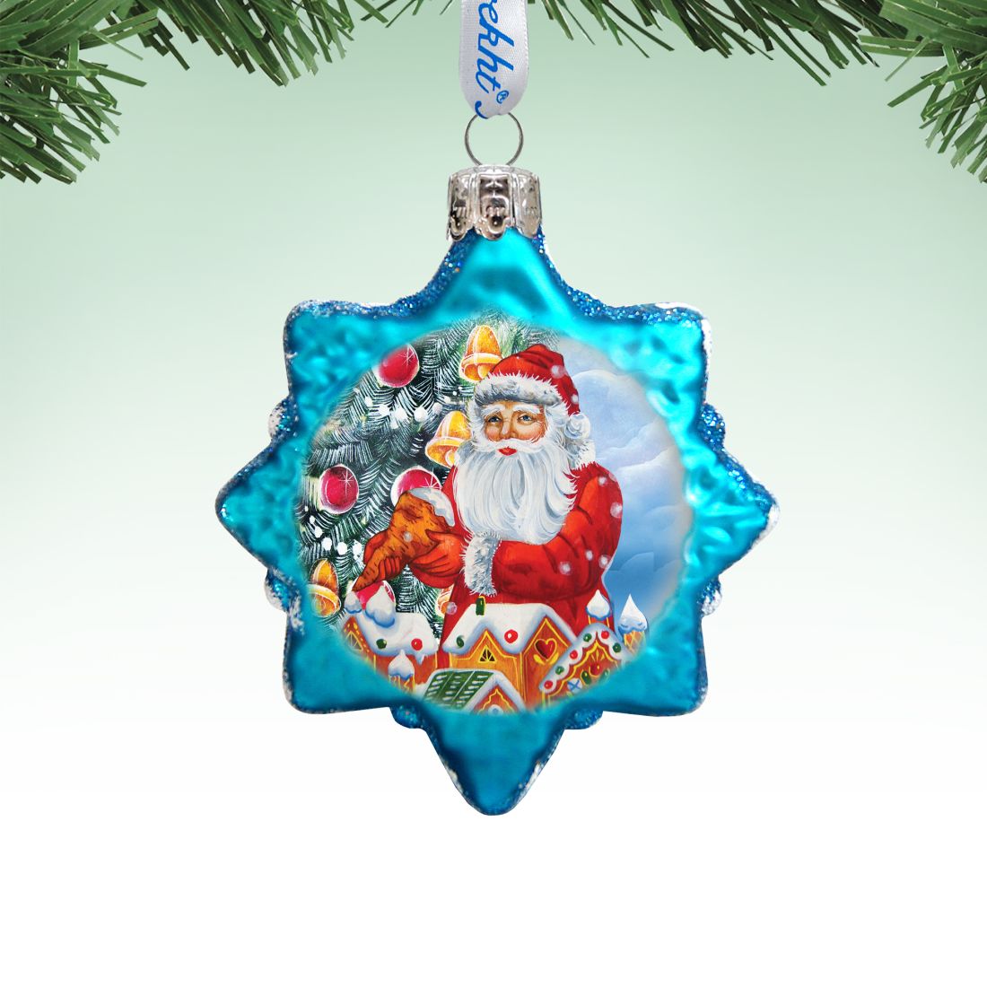 Adorno de cristal de mercurio con forma de casa de jengibre de Papá Noel de G. DeBrekht - Decoración navideña con muñeco de nieve de Papá Noel - 773012