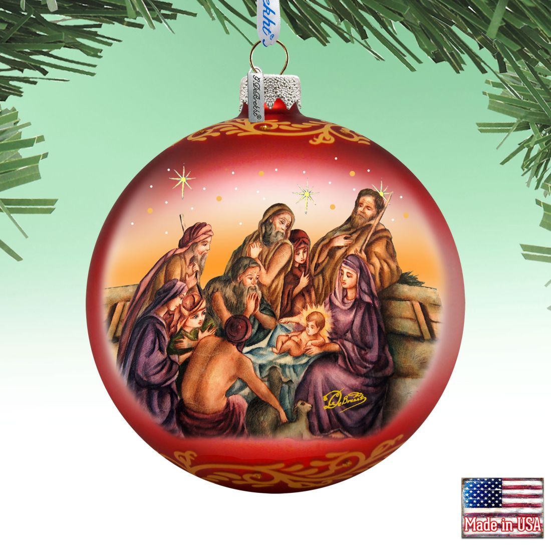 Nostalgic Family Nativity Glass Ornament Limited Edition by G. DeBrekht - Nativity Holiday Decor - 73881R