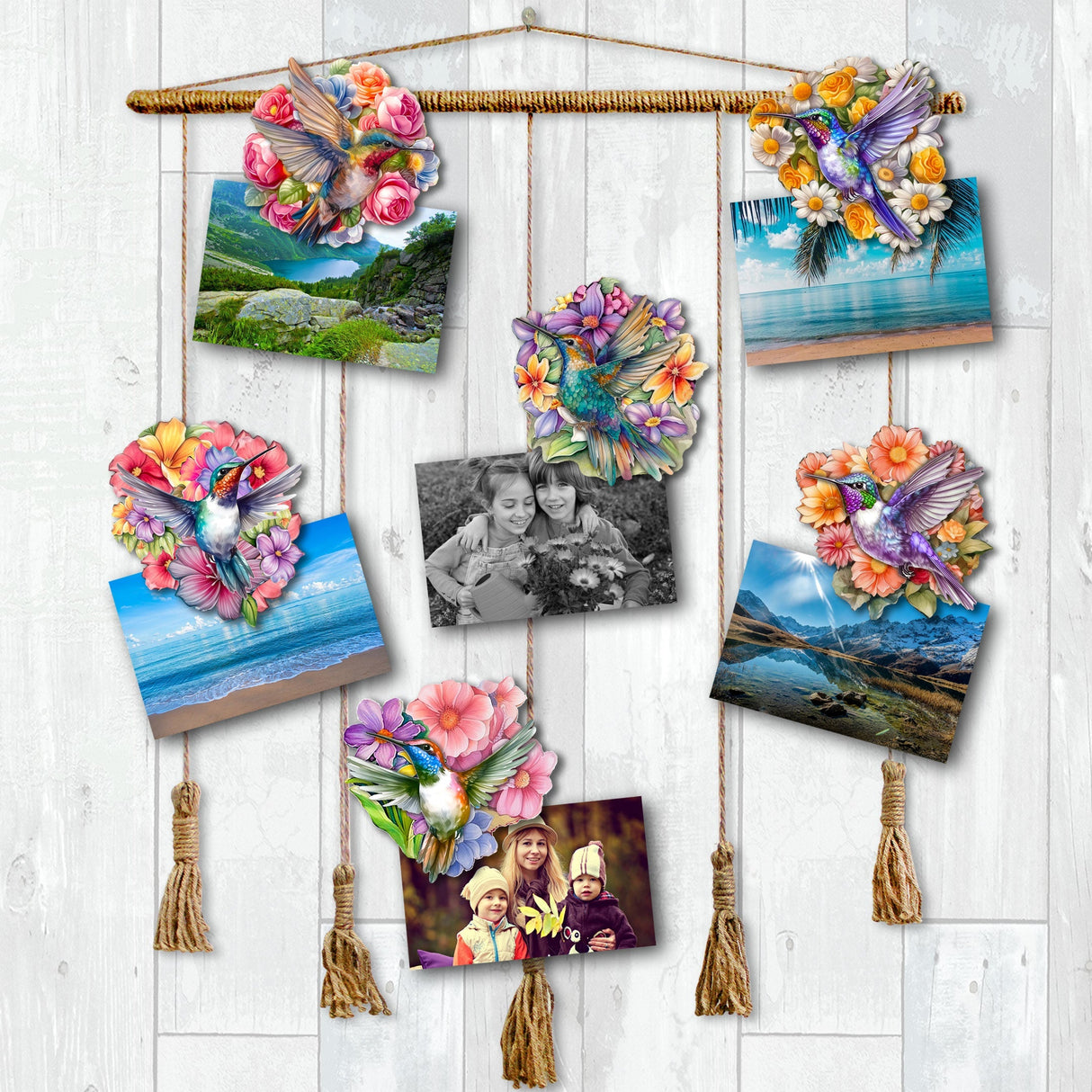 Juego de 6 adornos decorativos de madera con forma de colibríes, de G. Debrekht - Decoración de Pascua y primavera - 8090140C-S6