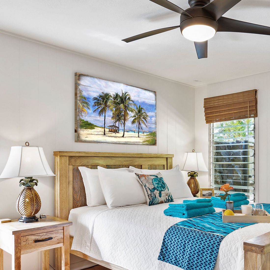 Arte de pared costero de madera con palmeras Sowder de Nature Wonders - Decoración costera de vida marina - 95258B