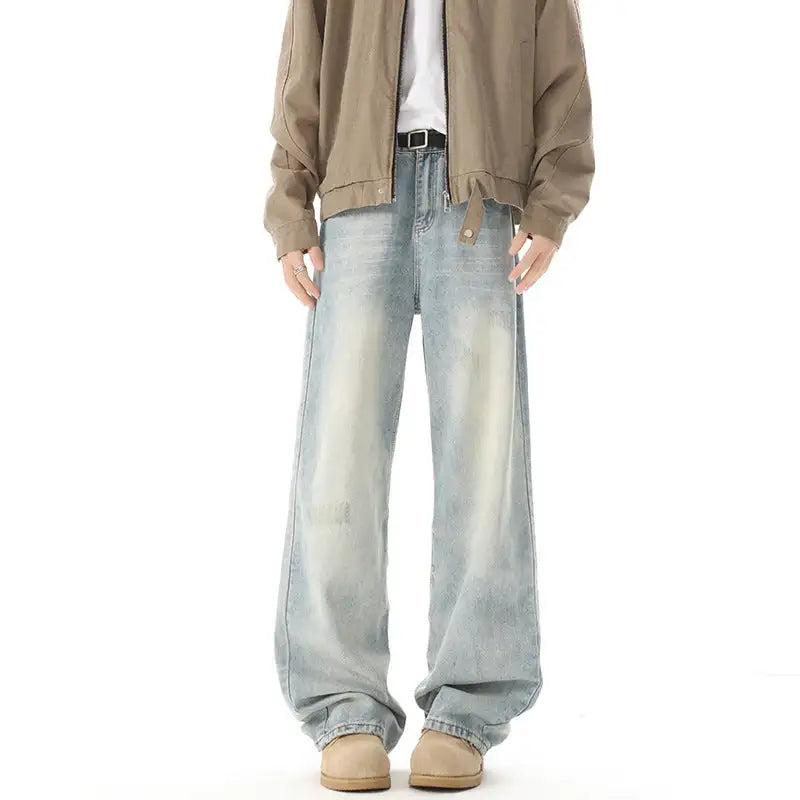 Men's Retro Light Blue Straight Casual Jeans - Lootquake
