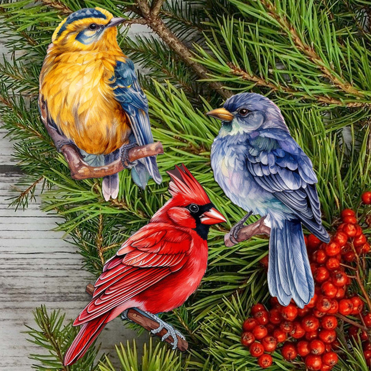 Forest Birds Decorative Wooden Ornaments Set of 3 by G. Debrekht - Nature Wildlife Decor - 8091005-S3