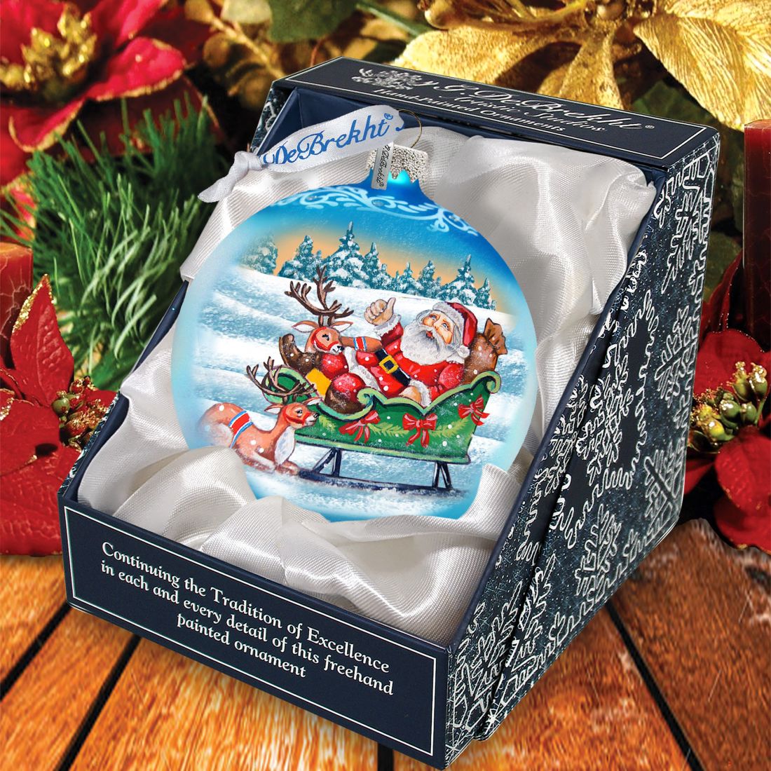 Adorno de vidrio con renos montados en Papá Noel de G. DeBrekht - Decoración navideña de muñeco de nieve de Papá Noel - 73363