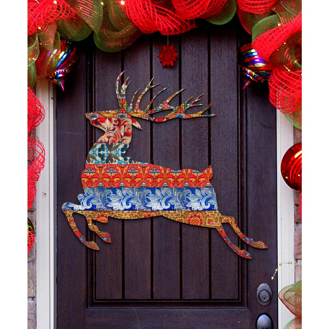 Country Quilted Reindeer Wildlife Door Decor - G. DeBrekht - Wildlife Holiday Decor - 8198211-4H