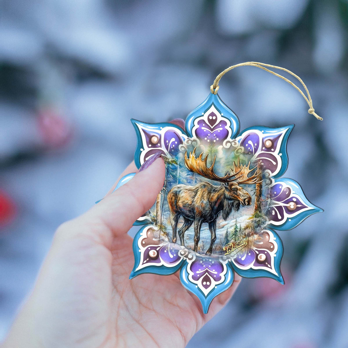 Moose Snowflake Wooden Ornaments by G. Debrekht - Nature Wildlife Decor - 8688414