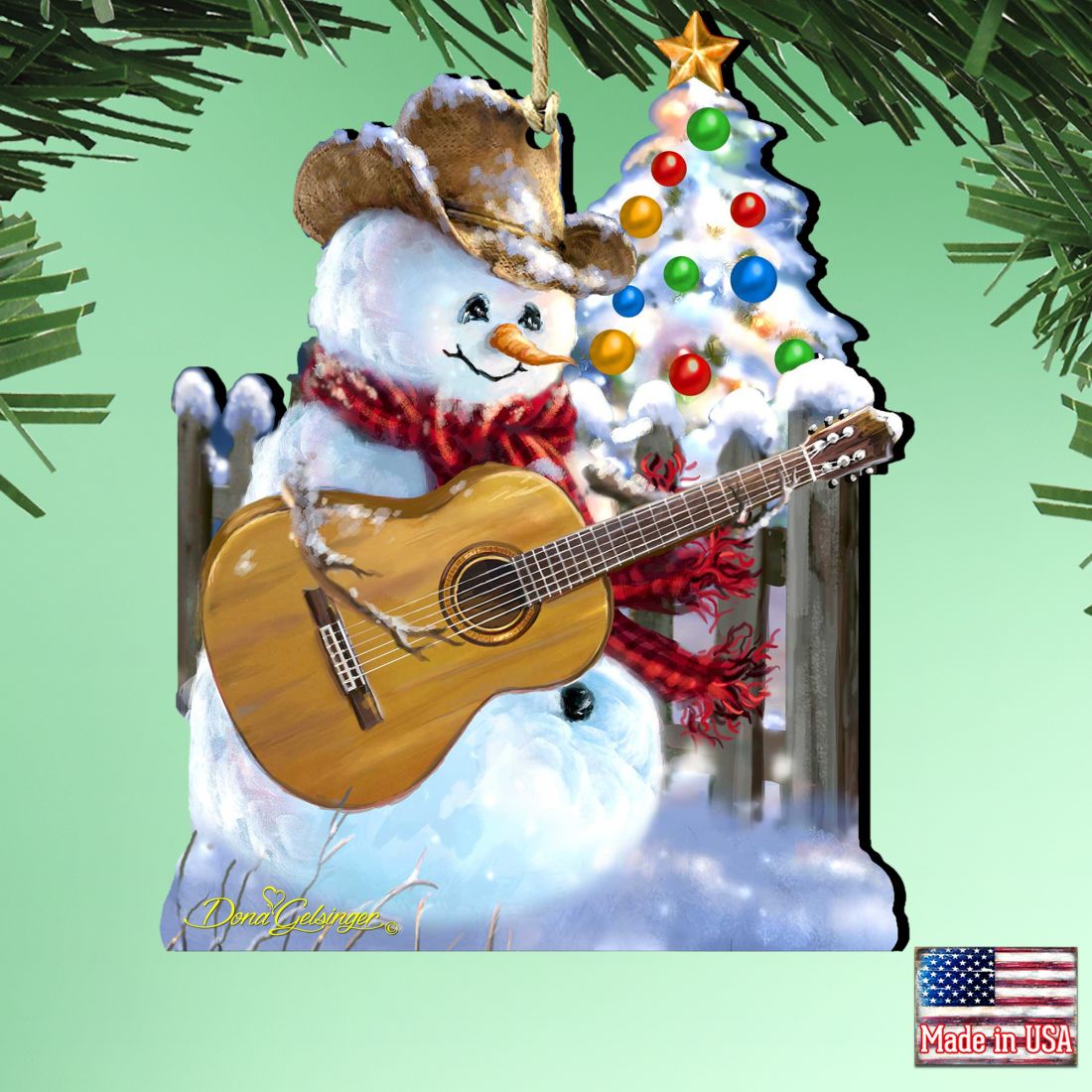 Adornos de madera de muñeco de nieve con guitarra rockera de Gelsinger - Decoración navideña de muñeco de nieve de Papá Noel - 8121120-1531