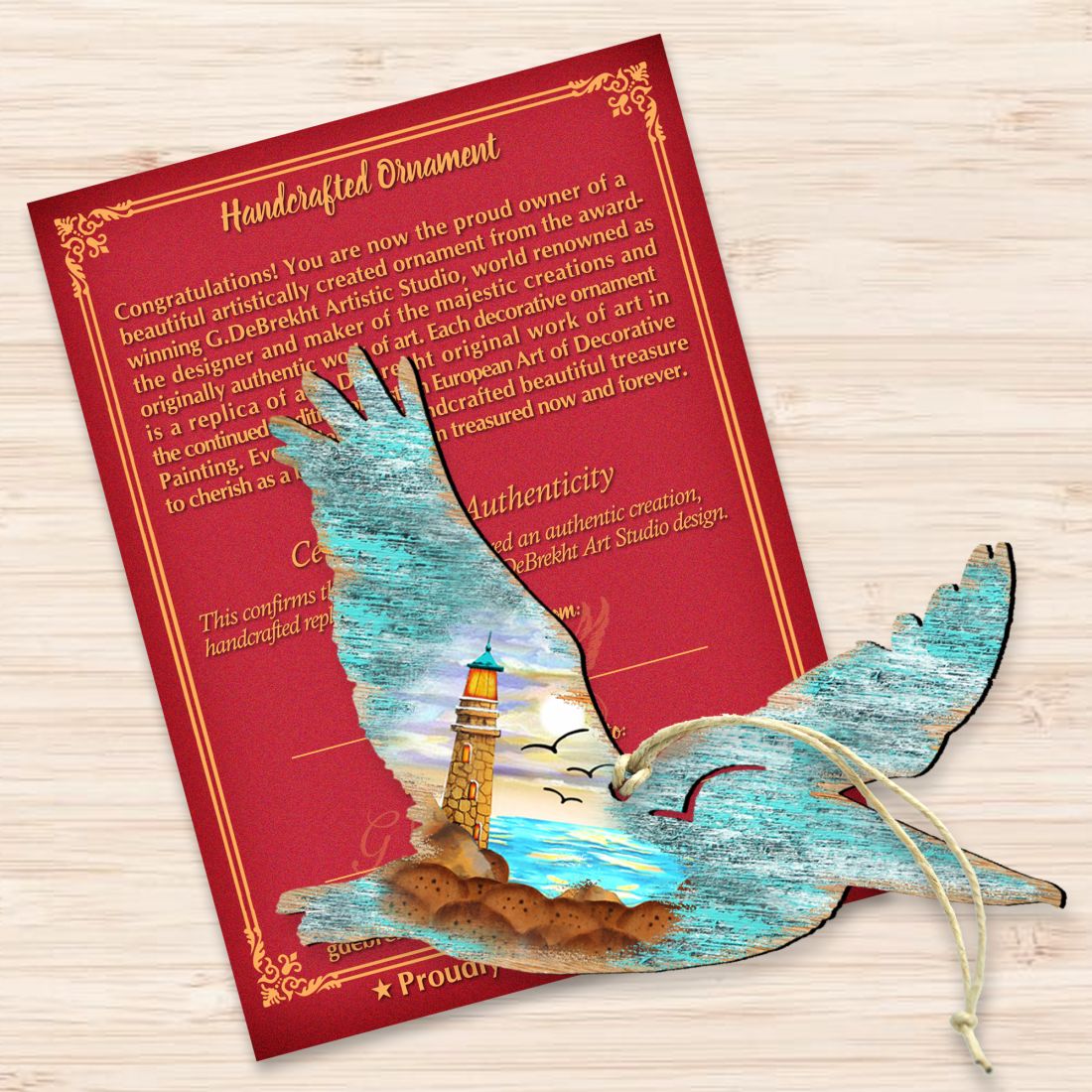 Adornos de madera de pelícano de G. DeBrekht - Decoración navideña costera - 8198611