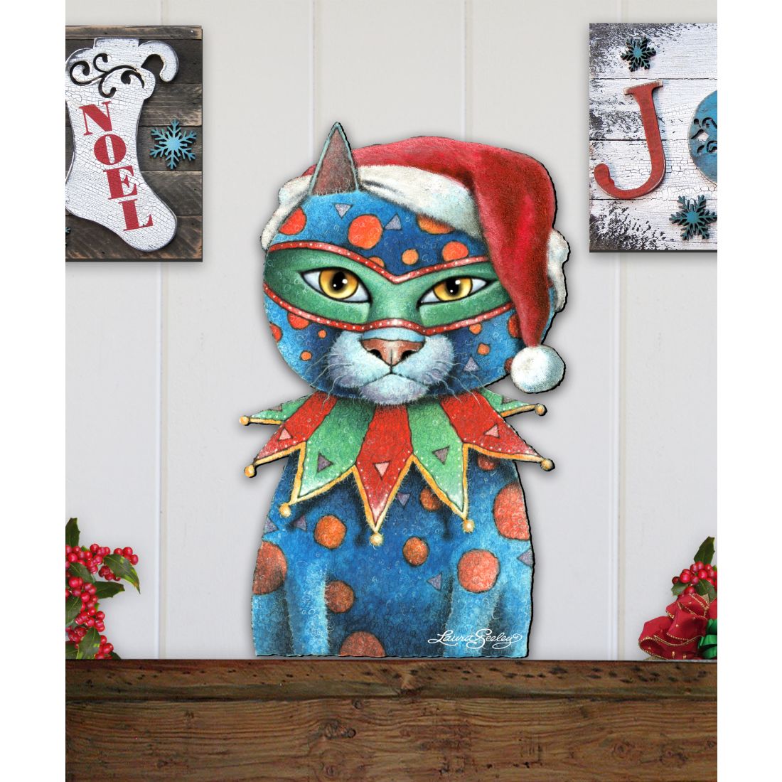 Mardi Gras Santa Cat Holiday Door Decor by Laura Seeley - Pets Dog and Cats Decor - 8512057H
