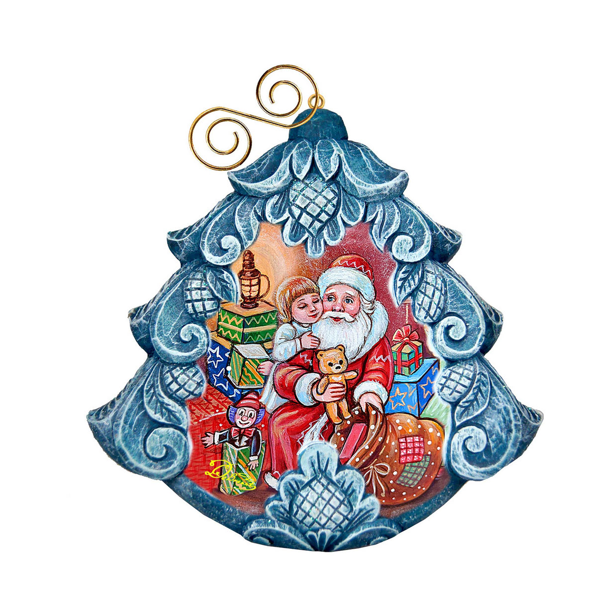 Adorno navideño esculpido y pintado a mano con forma de Papá Noel, de G. DeBrekht - Decoración navideña con muñeco de nieve de Papá Noel - 610275