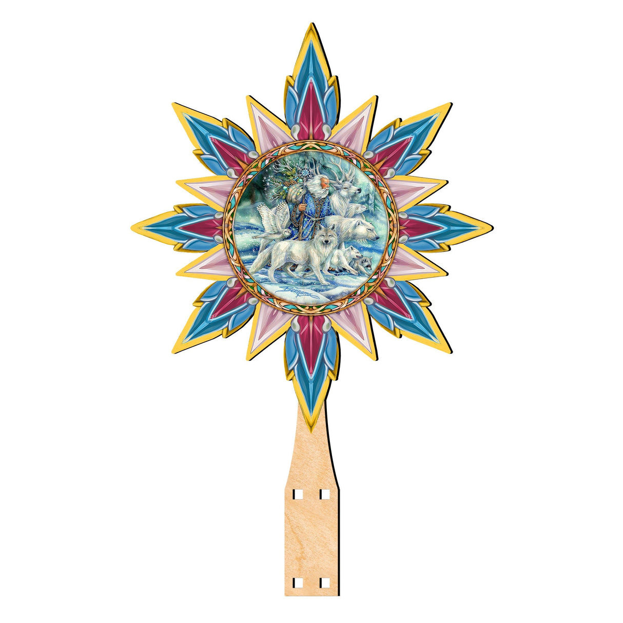 Cool Winds Father Winter Animals Tree Topper Wooden Decor by J. Bergsma - Santa Snowman Decor - 89521-JB